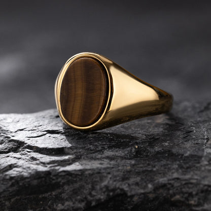 Luxurious Retro Black Agate &amp; Tiger Eye Stone Men Women  Trendy Ring - Casual Fashion, 316L Stainless Steel Handmade Jewelry