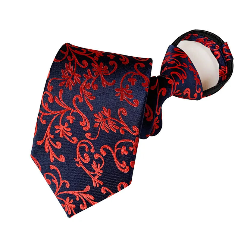 Hot Sell 8CM Zipper Tie Men Bridegroom Wedding Stripes Necktie Lazy Pre-tied Ties Pink Red Color Necktie For Men Women