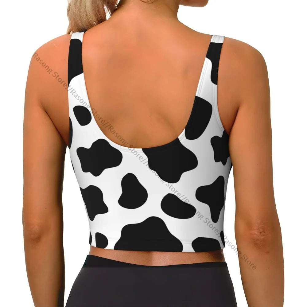 Women Sexy Sports Vest Cow Domestic Pattern Female Streetwear Sport Lingerie Tee Crop Top