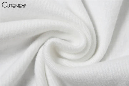 Cutenew Classic Basic Women Tees Autumn Solid Concise Full Sleeve Incline Shoulder Tops Female Casual All-matched Streetwear