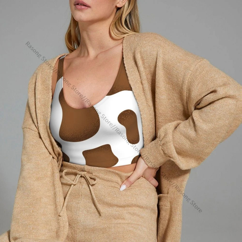 Women Sexy Sports Vest Cow Domestic Pattern Female Streetwear Sport Lingerie Tee Crop Top