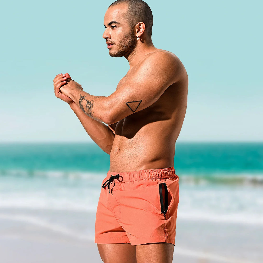 Desmiit Zipper Pocket Mens Beach Board Short Shorts Men Swimwear Swim Trunks Surfing Boardshorts Man Sport Wear Mesh Lined