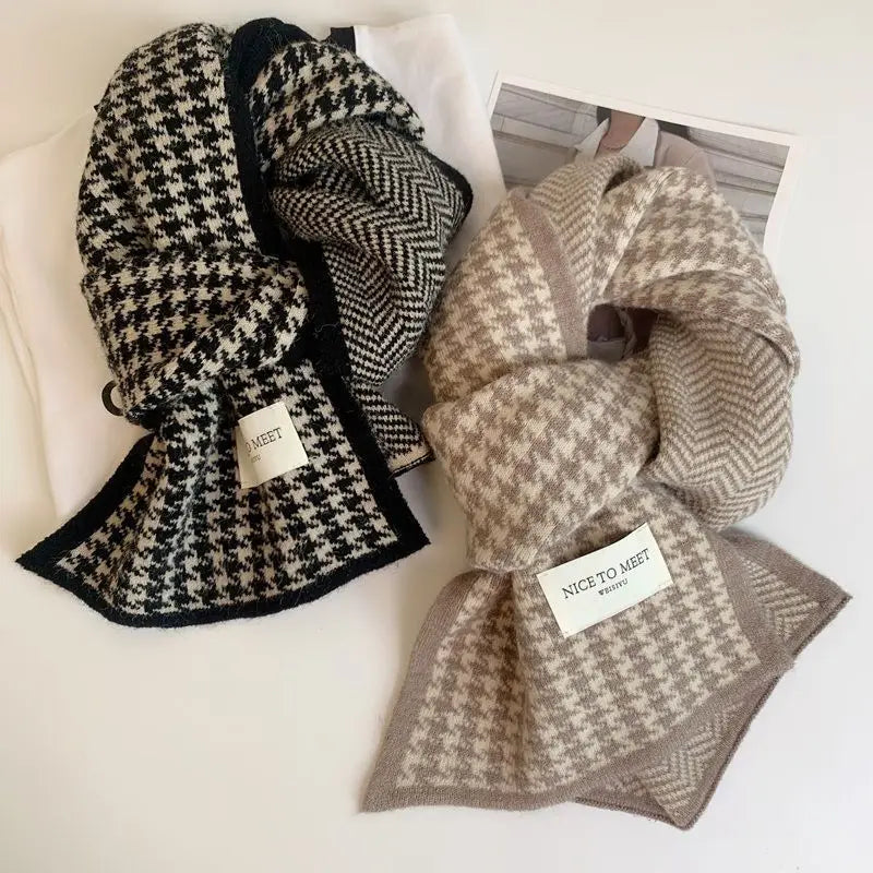 Scarf female winter new atmosphere sense of double-sided students cute warm thickened knitting senior sense of scarf