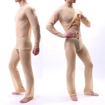 Men Long Johns Underwear Thermal Underwear Ultra-thin Tops and Pants Set Premium Quality Soft Loose Casual Long Johns