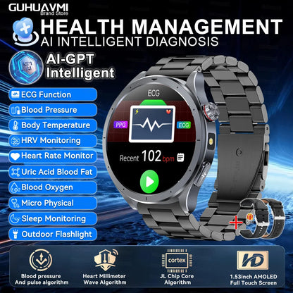 2025 New AI Health Diagnosis Smart Watch Body Analysis Uric Acid Blood lipids ECG+PPG Clock Blood pressure Smartwatch Men Women