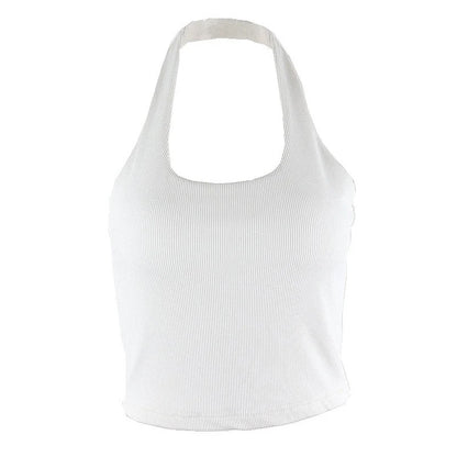 White Halter Sexy Backless Tank Tops for Women Streetwear 2024 Sleeveless Ribbed Knit Vest Top Cropped Feminino
