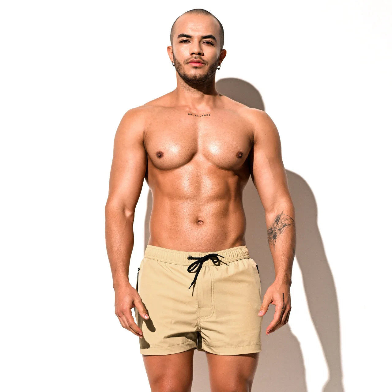 Desmiit Zipper Pocket Mens Beach Board Short Shorts Men Swimwear Swim Trunks Surfing Boardshorts Man Sport Wear Mesh Lined