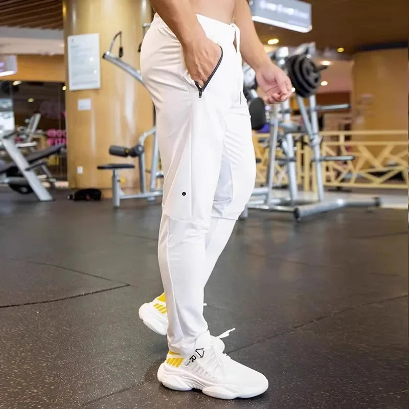 Autumn Pants Men Breathable spandex Running Sport Training Gym Sportswear Elastic Quick dry outdoor Zip pocket sweatpants