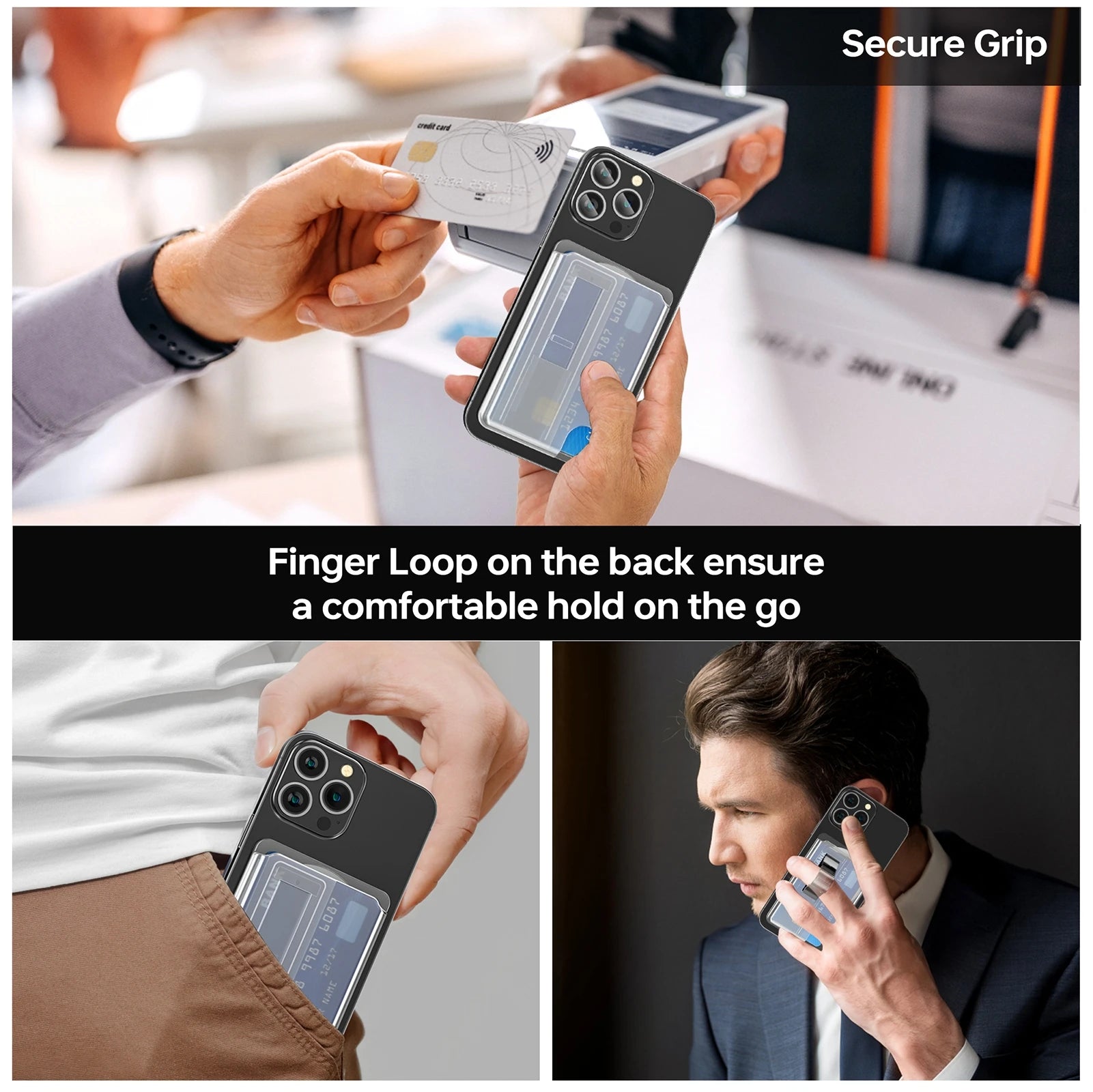 Magnetic Wallet,Compatible with MagSafe Wallet,3-Card Holder,Phone Card Holder For Secure-Grip Finger Loop