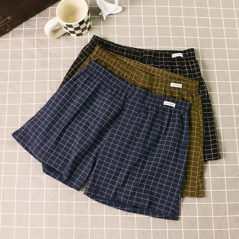 4Pcs Mens Underwear Boxers Shorts Casual Sleep Underpants Homewear Men Panties Striped Plaid Loose Comfortable Underwear