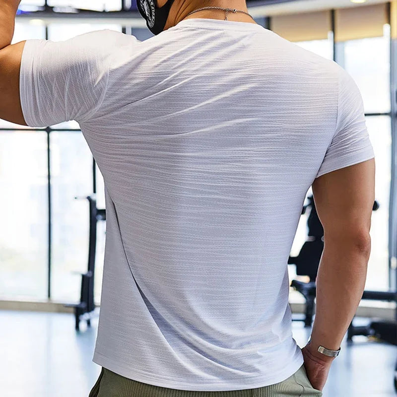 Muscle Training Compression T-shirt Man Running Dry Fit Tee Plain Color Plus Size Gym Men&