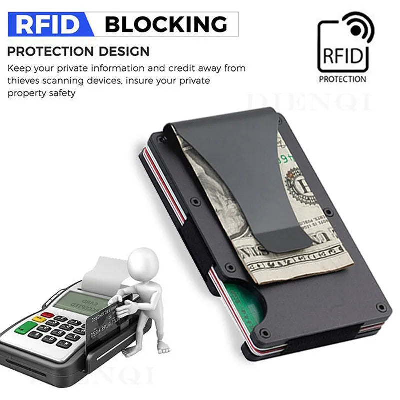 Minimalist Slim RFID Blocking Wallet For Men - Light Weight, Durable &amp; Compact- Aluminum Wallet With Money Clip (Black）