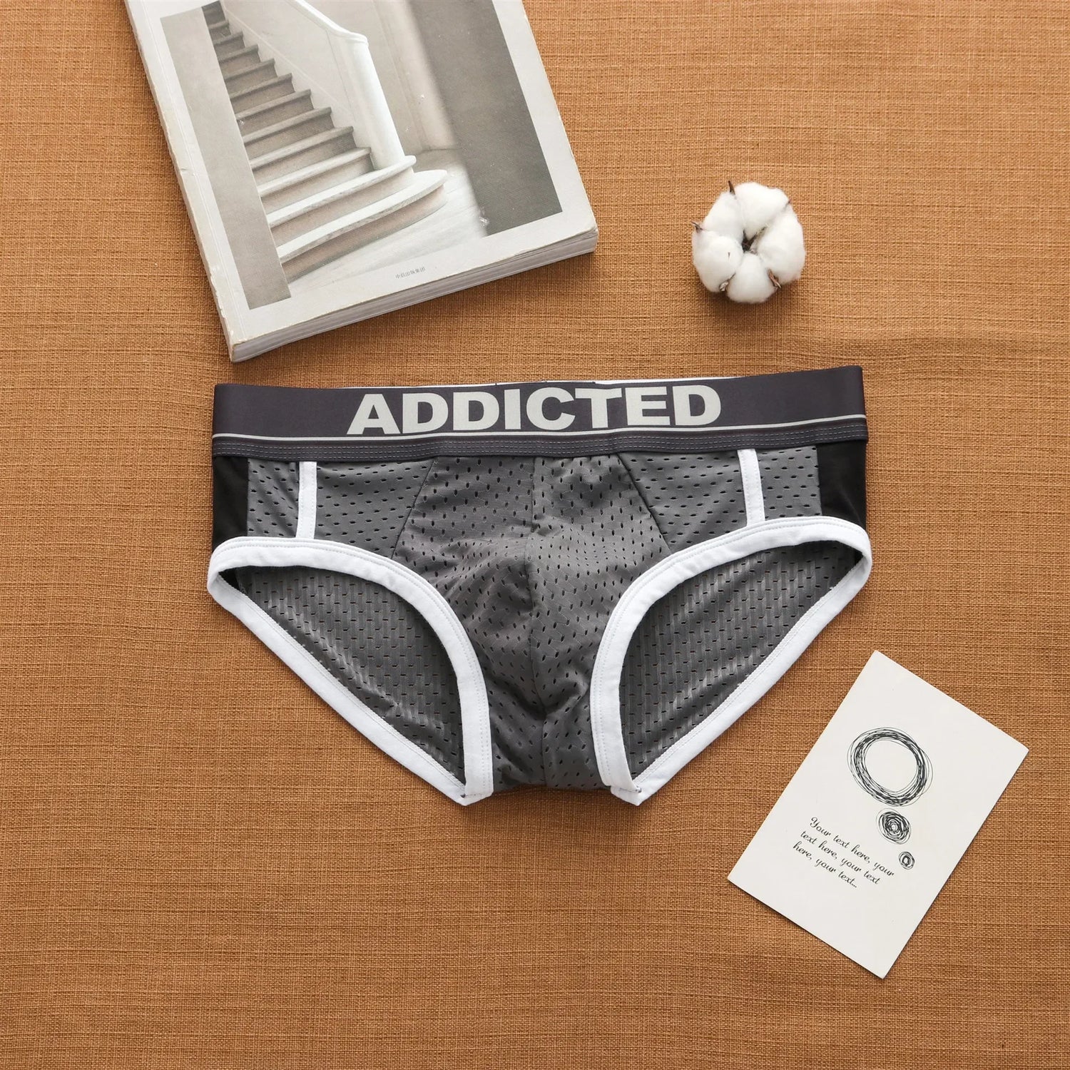 Mens low waist breathable ice mesh hole comfortable fashion briefs men
