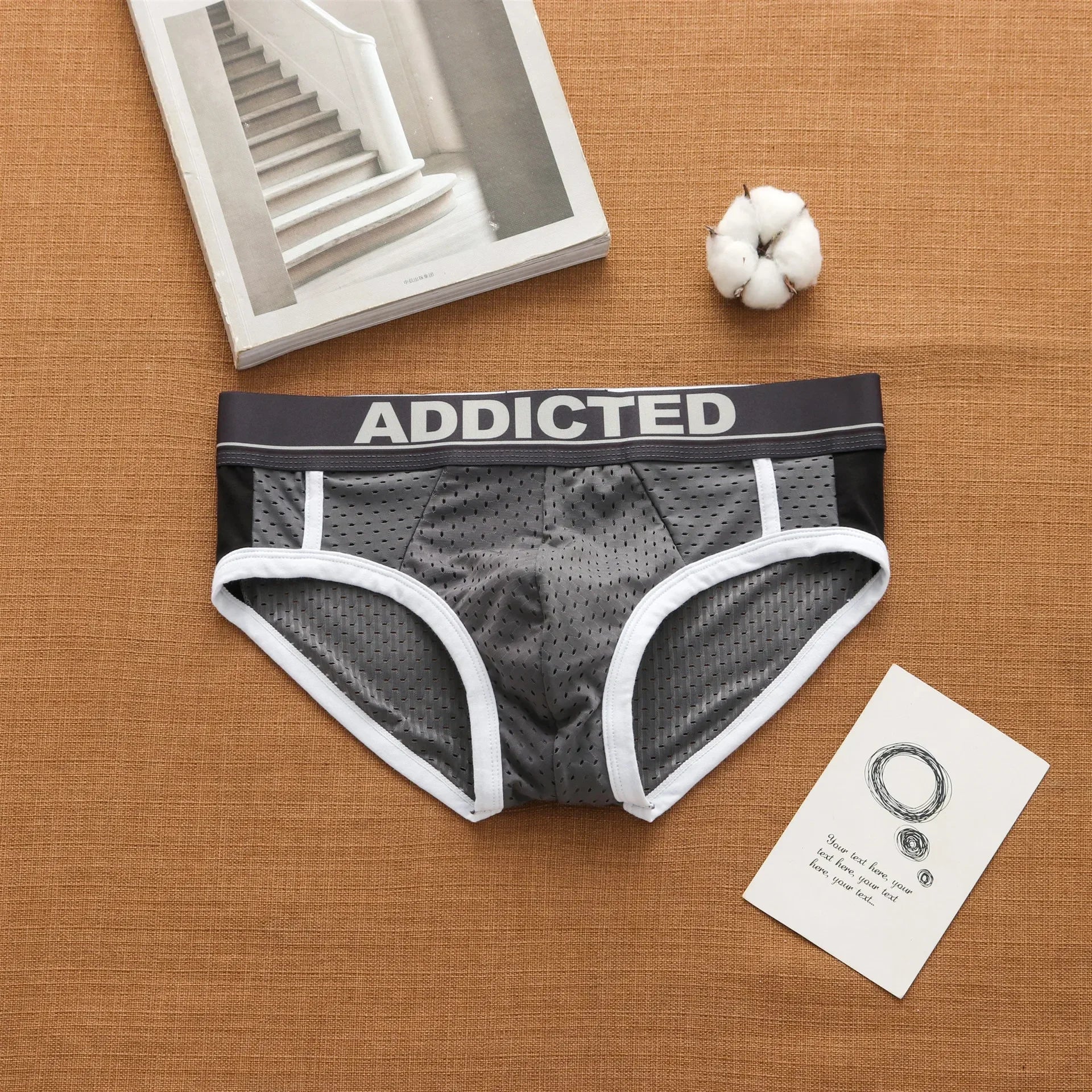 Mens low waist breathable ice mesh hole comfortable fashion briefs men
