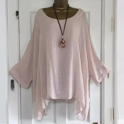 2024 Women t-shirts Plus Size 5XL T-Shirt Linen O Neck Casual Loose Shirt Summer Autumn New Solid Batwing Long Sleeve