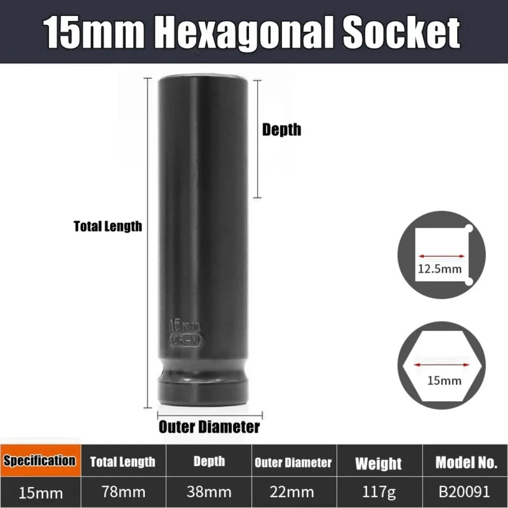 1/2Inch Drive 6-Point Impact Socket Set 10-Piece Metric Sizes 8-24m/10-24mm Carbon Steel Impact Socket Set with Hard Storage Box