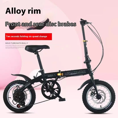 Cycling City Mini Folding Bicycle 14 Small Bike For Male And Female Students Portable Ultra Light Transmission Disc Brakes