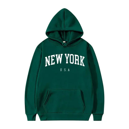Women New York U.S.A City Hoodies Fashion Letter Printed Graphic Sweatshirts Loose CasuaMen l Harajuku Hooded Pullover Sportwear