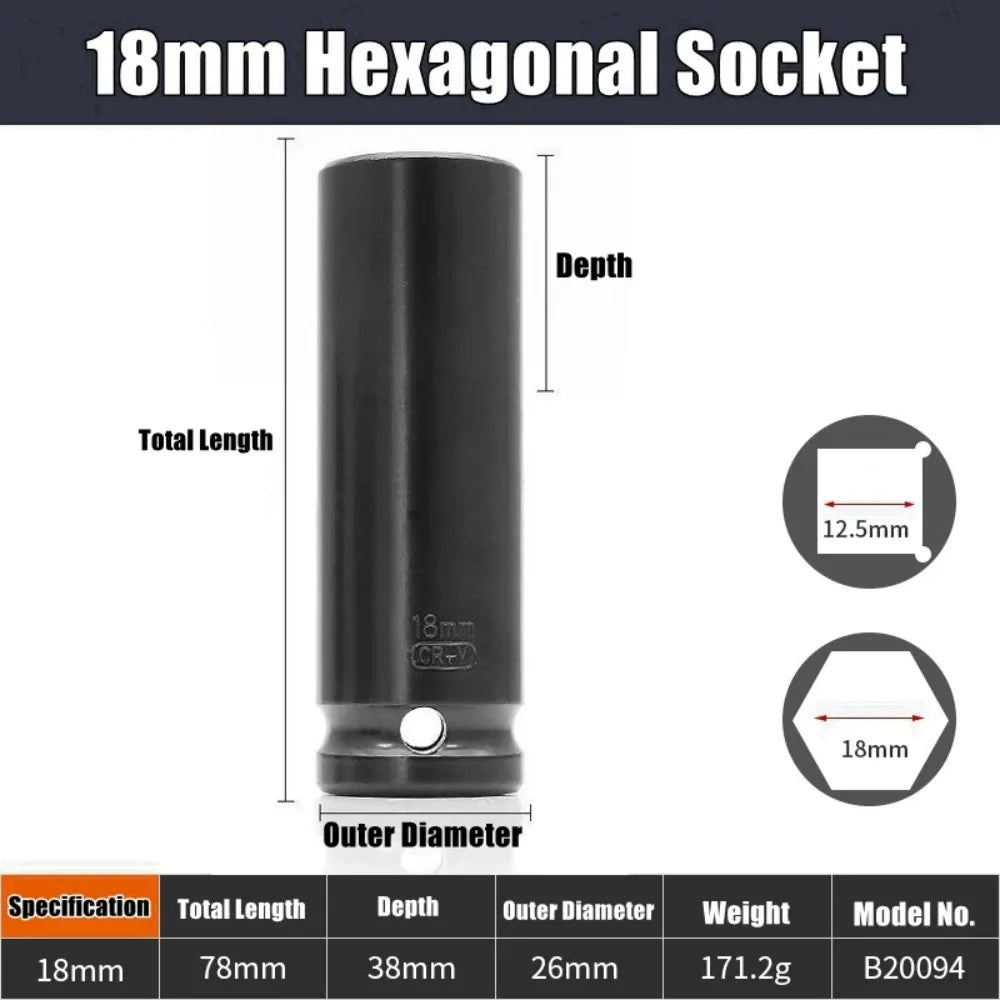 1/2Inch Drive 6-Point Impact Socket Set 10-Piece Metric Sizes 8-24m/10-24mm Carbon Steel Impact Socket Set with Hard Storage Box