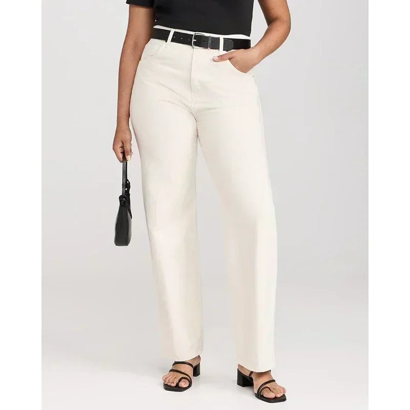 2025 Ins Fashion Jeans Women Comfortable High Waisted White Jeans Girls Thin Stretch Denim Pants Female Straight Leg Trousers