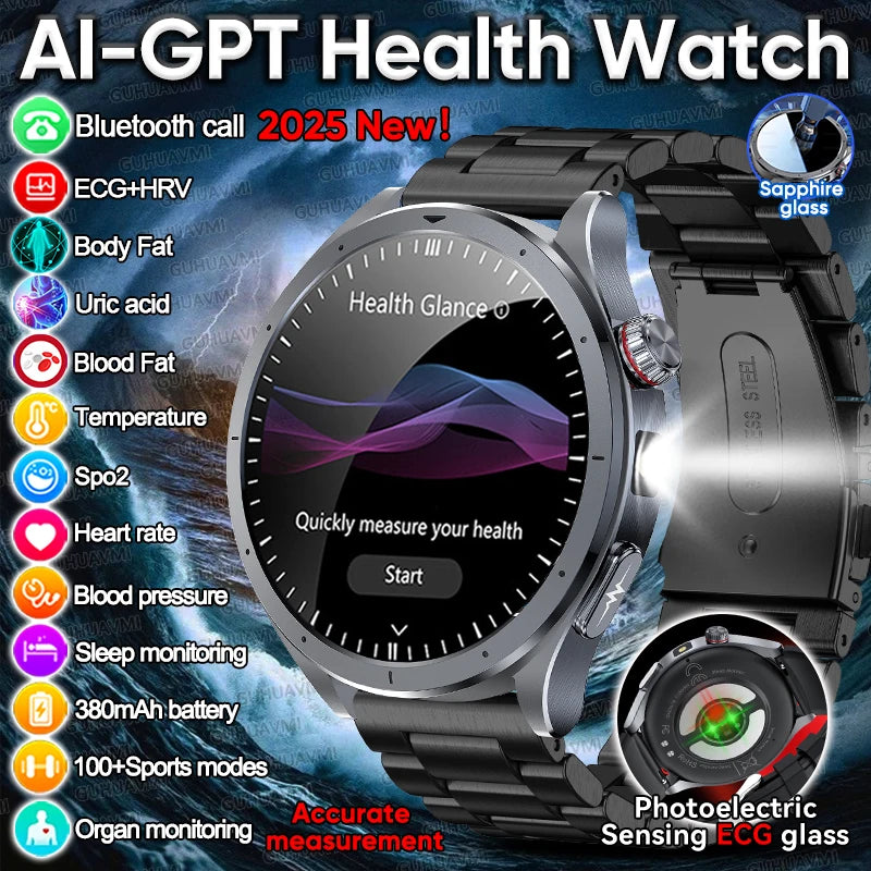 2025 New AI Health Diagnosis Smart Watch Body Analysis Uric Acid Blood lipids ECG+PPG Clock Blood pressure Smartwatch Men Women