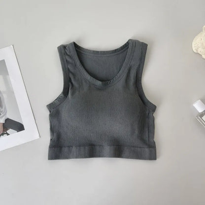 Women Tank Top Built In Bras Women Sports Bras Top With Chest Pads Shockproof Round Neck Crop Top Comfort Camisole