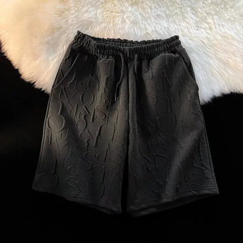 Brand Premium Waffle Casual Shorts Men Sport Loose Wide leg Running Shorts Letter Beach Baggy Board Cargo Shorts Male