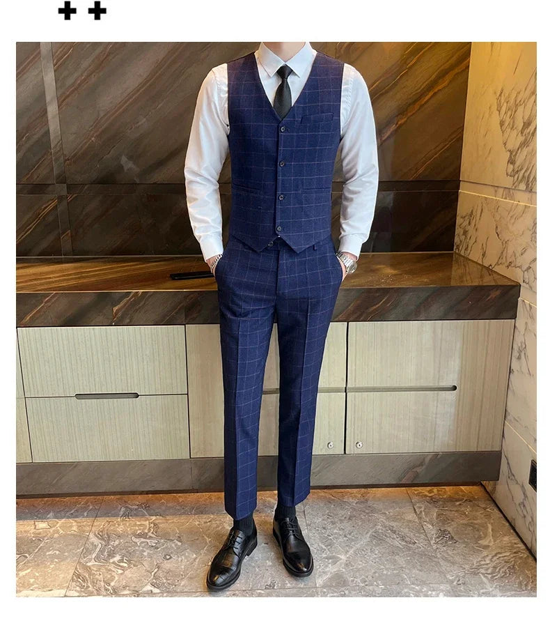 Suits  (blazer+ Vest + Pants) Men Fashion Business Casual Hosts Slim-fit Gentleman Wedding Work  Mens Suits 3 Piece M-5XL