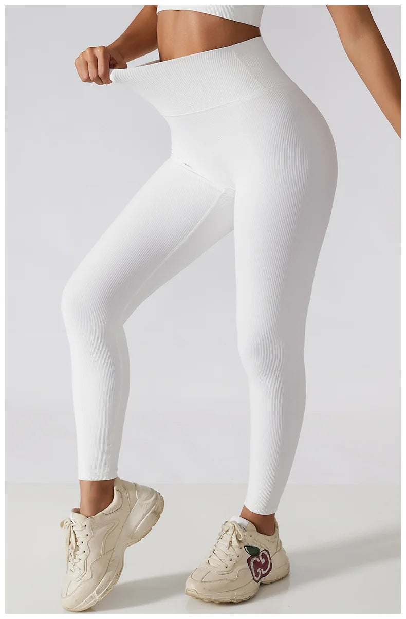 WAREBALL High Waist Yoga Pants New Ribbed Seamless Gym Leggings Sport Women Fitness Female Legging Tummy Control Running Tights