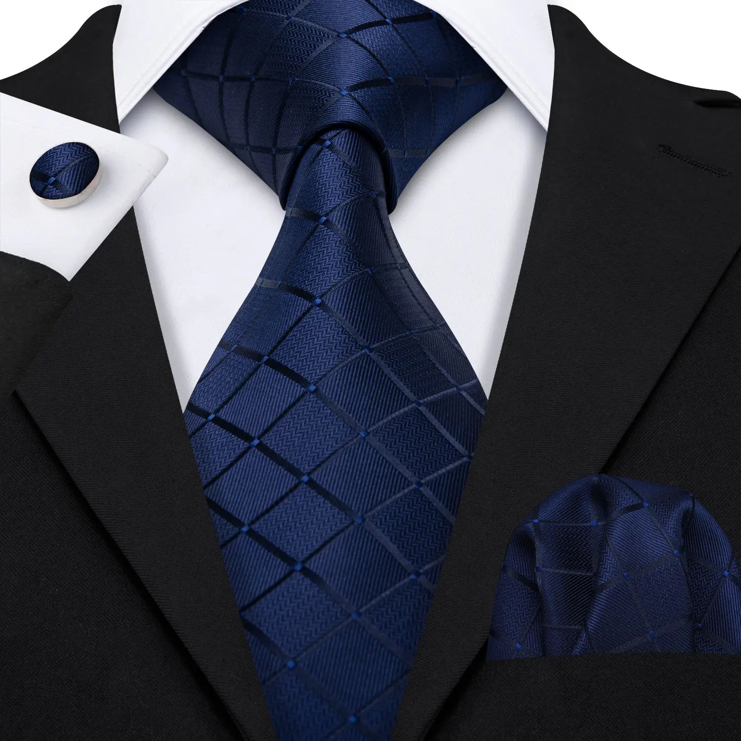 Barry.Wang Navy Royal Sky Blue Silk Men Tie Hanky Cufflinks Set Jacquard Teal Cyan Turquoise Necktie for Male Wedding Business