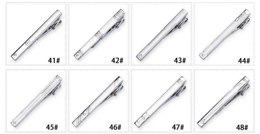 8pcs Tie Clips Metal Diamond With Box For Men Wedding Mens Necktie Clips Set Chrome Stainless Steel Jewelry Gentleman Ties Pin