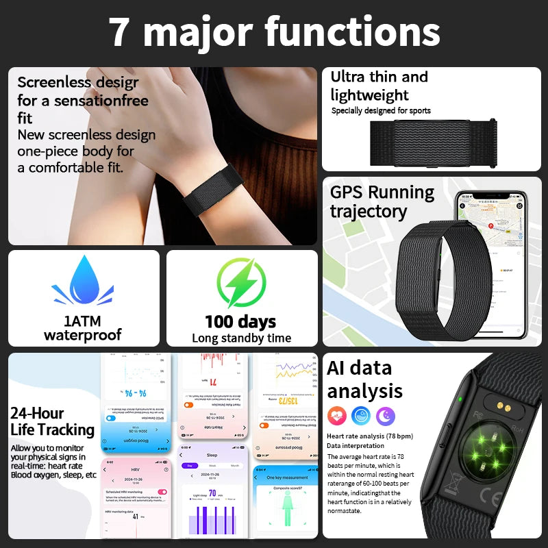 LIGE NO Screen Smart Wristbands With Heart Rate Sleep AI Health Monitor Report Smart Bracelet Incoming Call Notification Watches