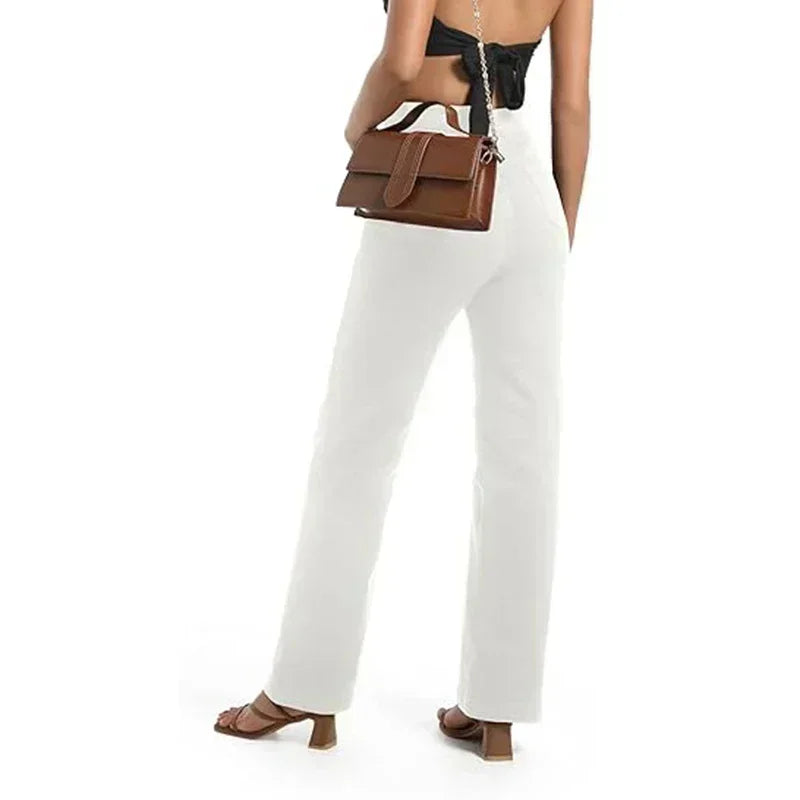2025 Ins Fashion Jeans Women Comfortable High Waisted White Jeans Girls Thin Stretch Denim Pants Female Straight Leg Trousers
