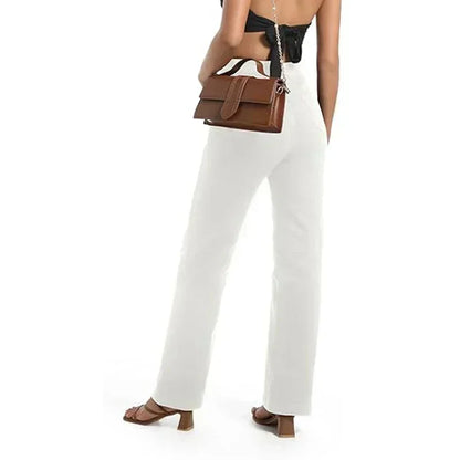 2025 Ins Fashion Jeans Women Comfortable High Waisted White Jeans Girls Thin Stretch Denim Pants Female Straight Leg Trousers