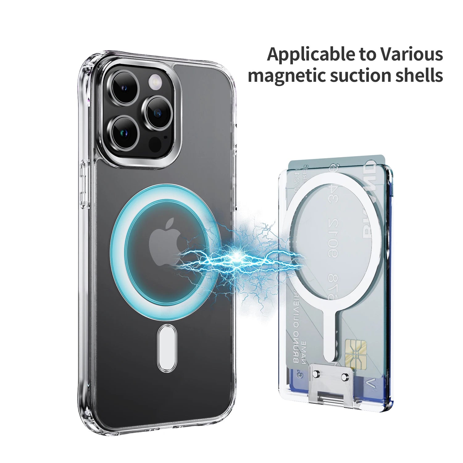 Strong Transparent Magnetic For Magsafe Card Wallet Metal Stand Holder Clear Case For iPhone Card Phone Back Bag Adsorption