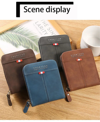 Vintage Credit Card Holder Men Wallets Business Short Coin Purse Zipper Hand Money Bag  Bank Cardholder Case Small Male Walet