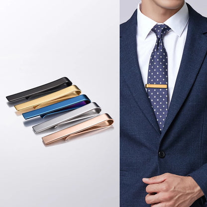 U7 Stainless Steel 5pcs/set Tie Clips for Men Flat Clip Mix Metal Colors Necktie Gift for Him Daily Jewelry Set