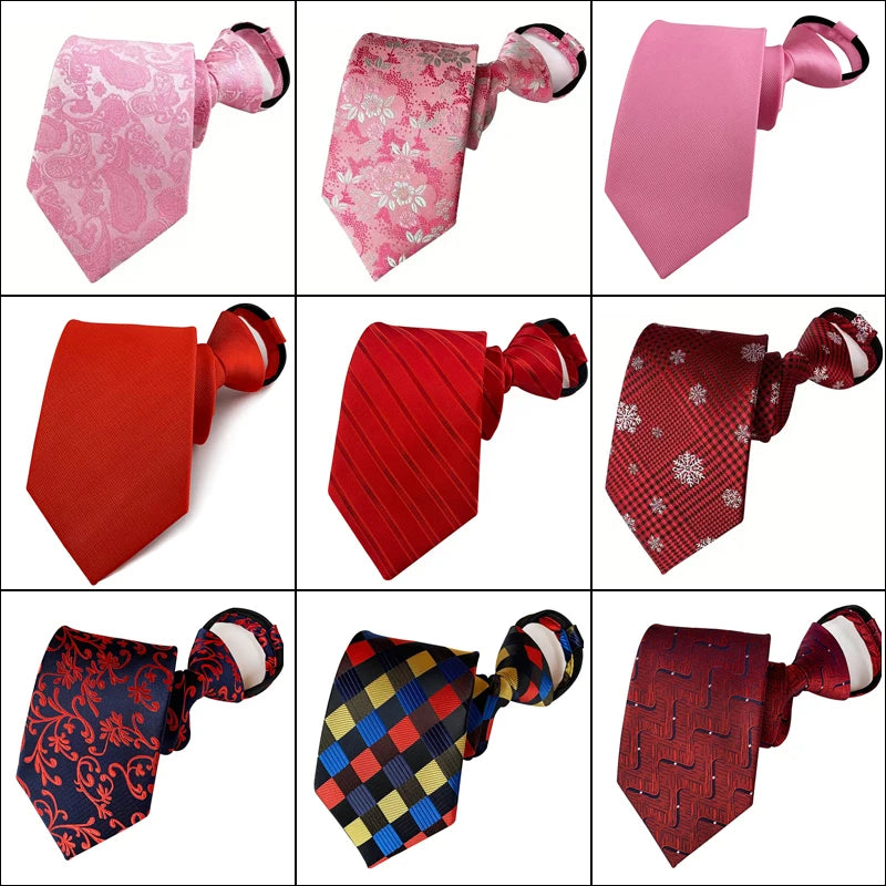 Hot Sell 8CM Zipper Tie Men Bridegroom Wedding Stripes Necktie Lazy Pre-tied Ties Pink Red Color Necktie For Men Women