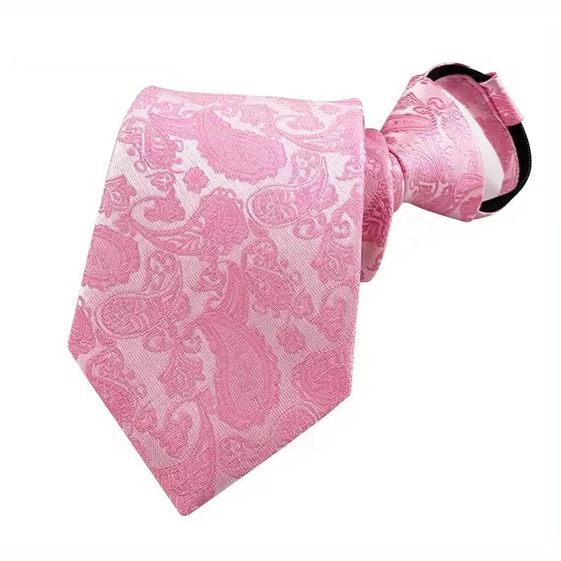 Hot Sell 8CM Zipper Tie Men Bridegroom Wedding Stripes Necktie Lazy Pre-tied Ties Pink Red Color Necktie For Men Women