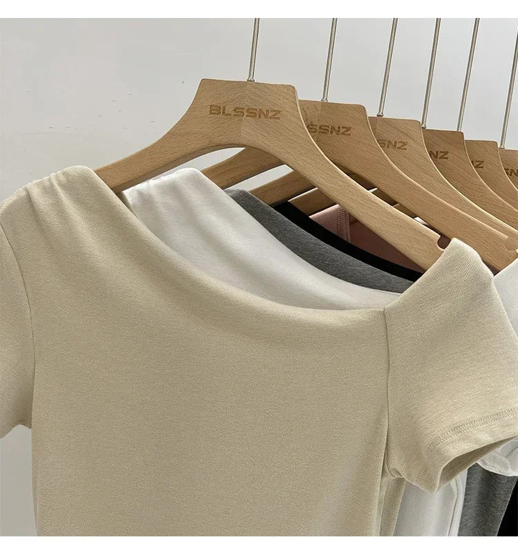 Womens Long Sleeve Off Shoulder T Shirts 2026 Tight Knit Sexy Slim Fitted Casual Women&