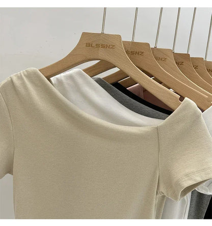Womens Long Sleeve Off Shoulder T Shirts 2026 Tight Knit Sexy Slim Fitted Casual Women&