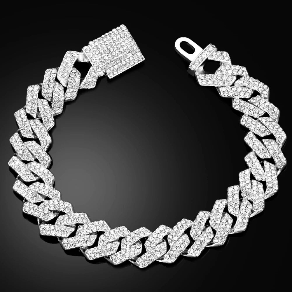 Mens Cuban Bracelet Full Diamond-Rhombus Design - Luxurious Sparkling Jewelry for Him