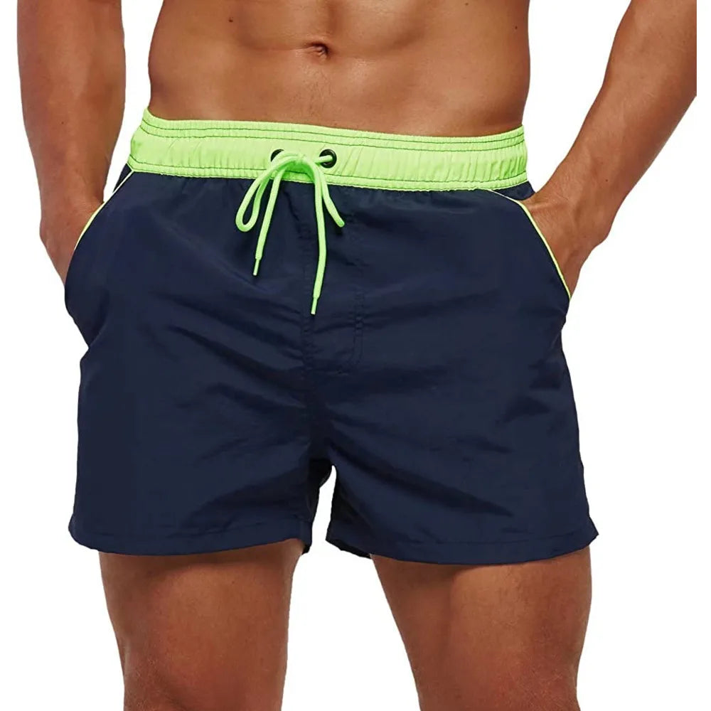 Men Summer Swim Shorts Swimwear Trunks Swimsuits Quickly Dry Surf Beach Board Elastic Waist Swim Pants Surffing Shorts with Mesh