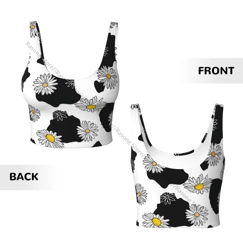 Women Sexy Sports Vest Cow Domestic Pattern Female Streetwear Sport Lingerie Tee Crop Top