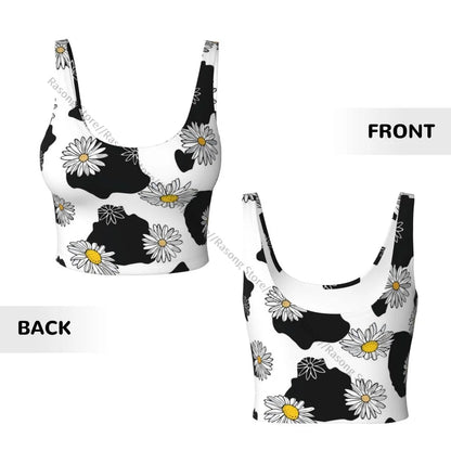 Women Sexy Sports Vest Cow Domestic Pattern Female Streetwear Sport Lingerie Tee Crop Top