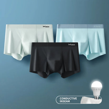 MIIOW 3Pcs Ice Silk Man Underwear Boxer Metal Fiber Antistatic Men Underpants Seamless Cut Hem Men&