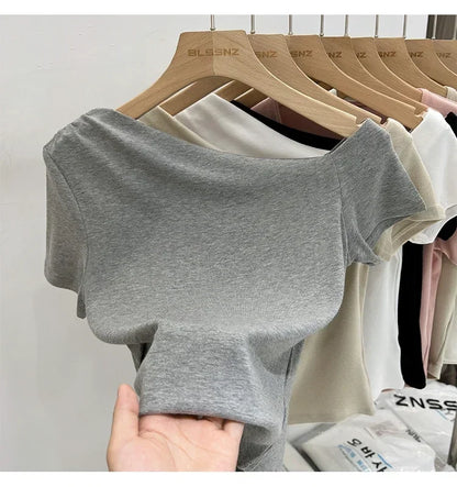 Womens Long Sleeve Off Shoulder T Shirts 2026 Tight Knit Sexy Slim Fitted Casual Women&