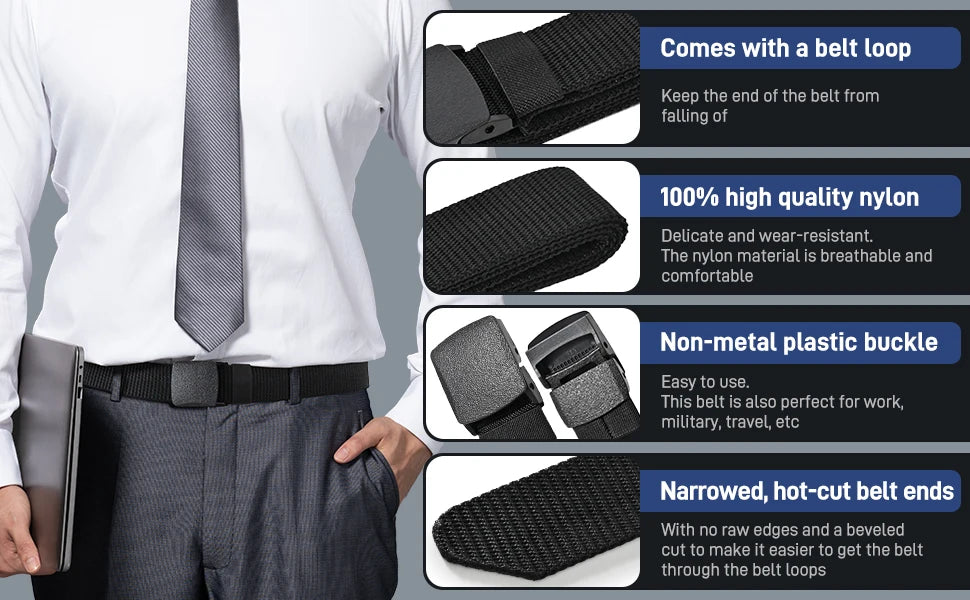 Tactical Belt for Man Golf Outdoor Casual Canvas Belt Black Training Trouser Belt Wide Automatic Buckle Nylon Belt Hunting Sport