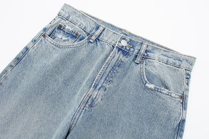 Jeans For Women 2024 Denim Solid Loose Zipper Fly Female Hole Trouser Pockets Wild Basic Commute Woman Wide Leg Long Pant