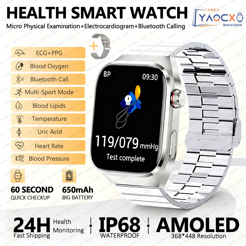2026 New Smart Watch 2.04-inch AMOLED Screen Bluetooth Call IP68 Waterproof 650mA Sports Smartwatches Men Android Military-Grade